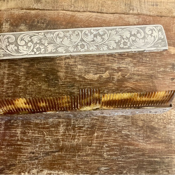 Antique Silver Plated Gold Engraved Comb Box Made in Denmark Flower Pattern - Picture 12 of 14